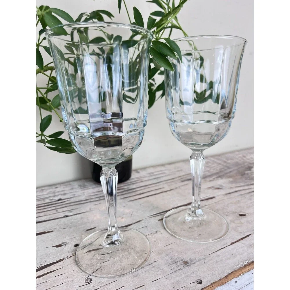 VTG French Goblet Clear Glass Pedestal Footed Stemware Wine Drinking Glasses 2